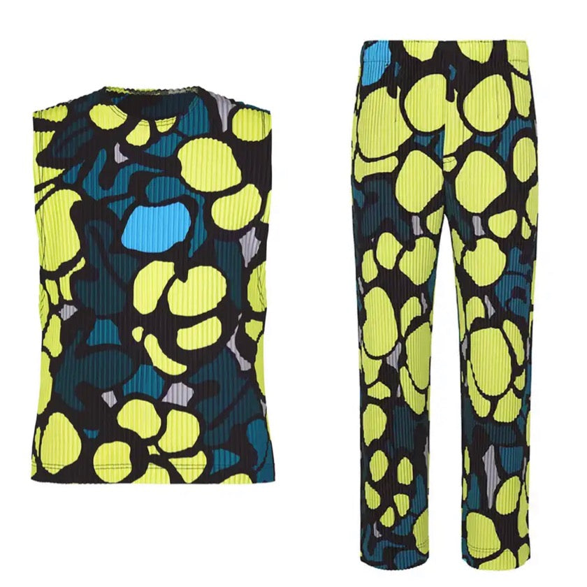 GREEN BLOOM PLEATED SET