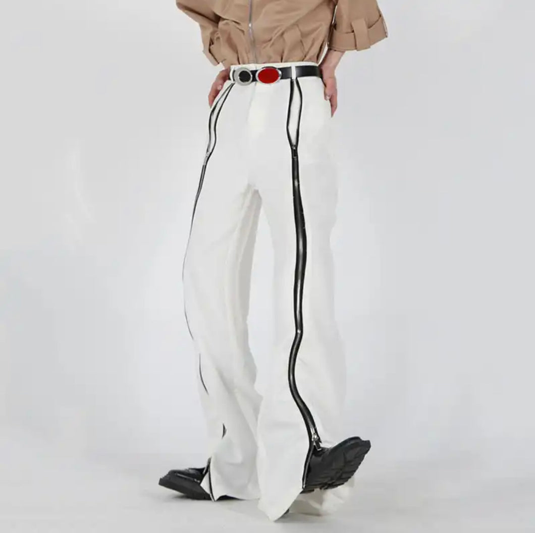 WHITE ZIPPER WIDE LEG TROUSER