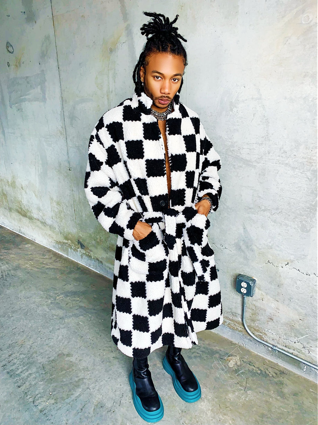 LAMBSWOOL PLAID LONG COAT