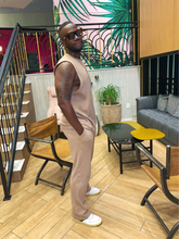 Load image into Gallery viewer, Pleated sleeveless khaki set
