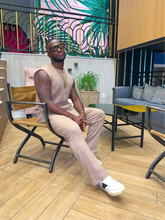 Load image into Gallery viewer, Pleated sleeveless khaki set
