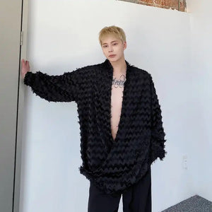 Date night feathered shirt.