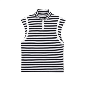CLASSIC STRIP TURTLENECK SLEEVELESS SHIRT