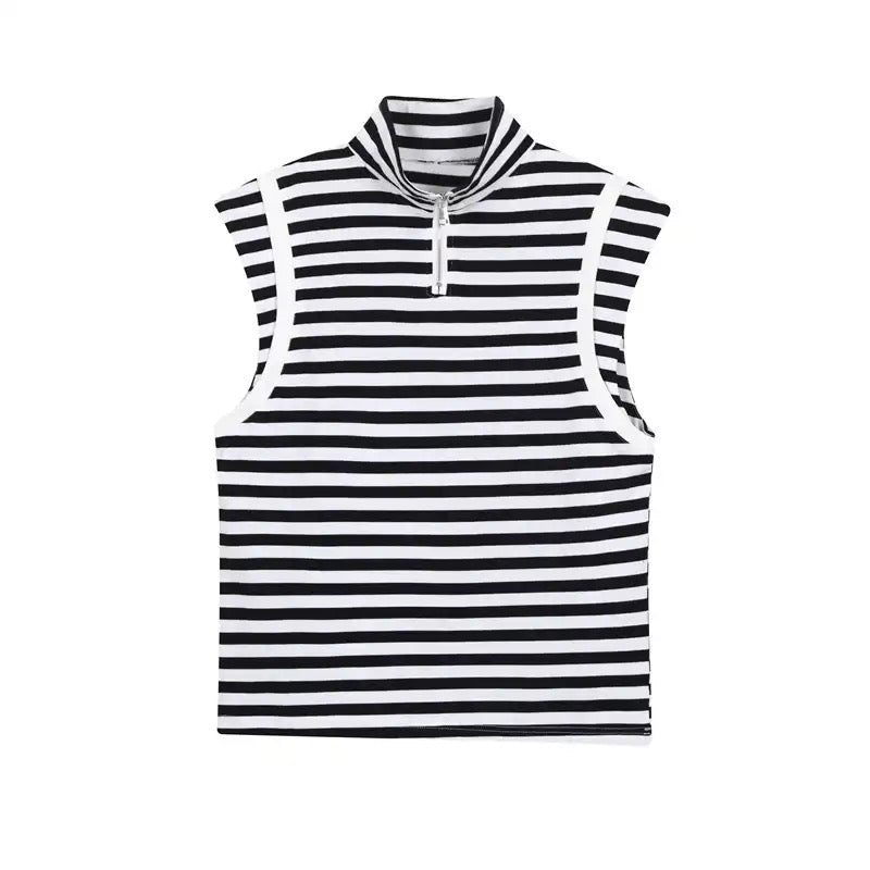 CLASSIC STRIP TURTLENECK SLEEVELESS SHIRT